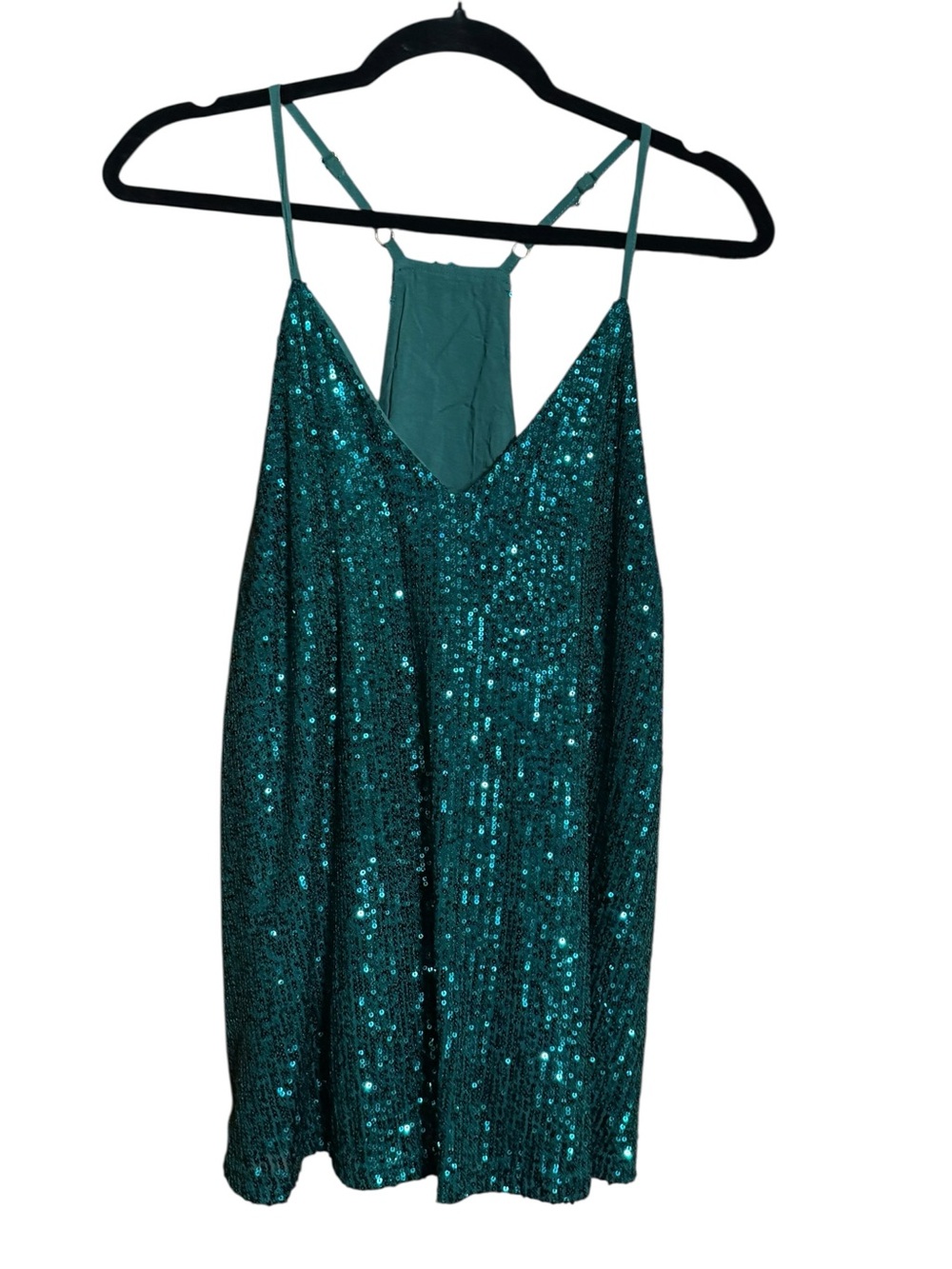 Sequin Emerald Green V-neck Racerback Tank Top Sz L NWOT